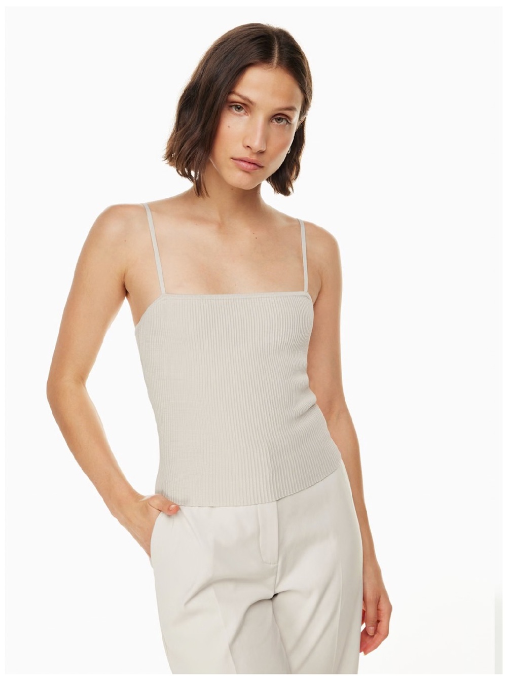 Aritzia Babaton Sculpt Knit Square Neck Cami Tank Top Cream Small